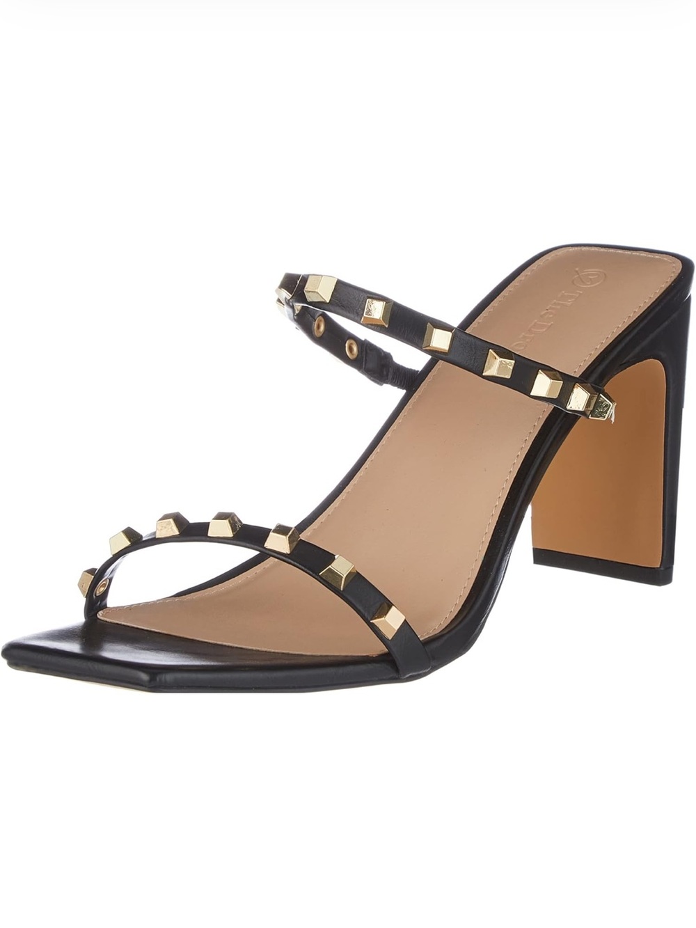 Black Studded Double-Strap Block Heel Sandal